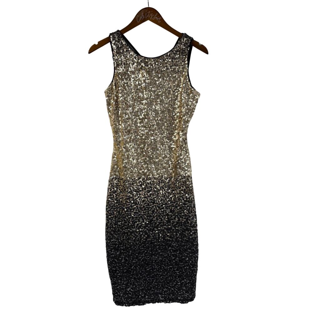 Venus Gold Sequin Ombré Dress Stretchy Fitted Party Open Back Sheath